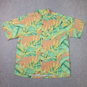 Joe Marlin Hawaiian Shirt Mens M Green Tropical Short Sleeve‎ Button Up
